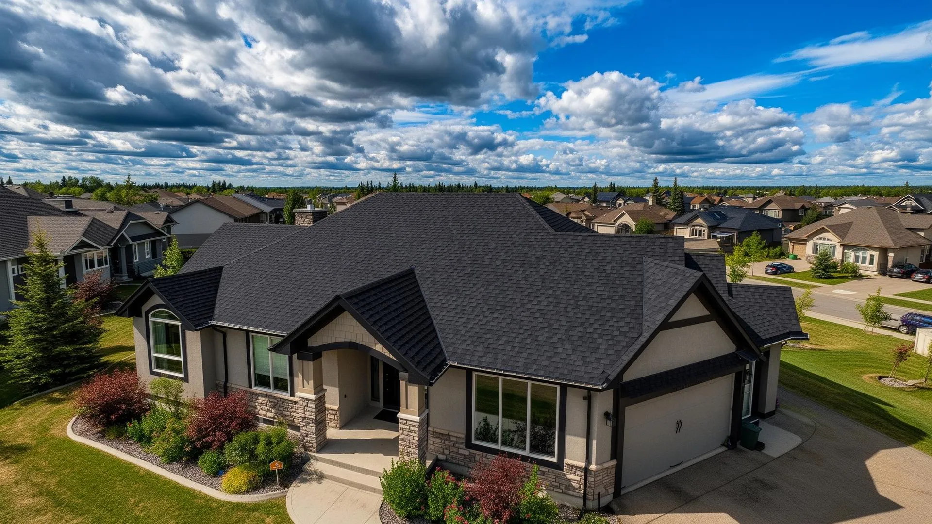 Edmonton home with a new dark shingle roof
