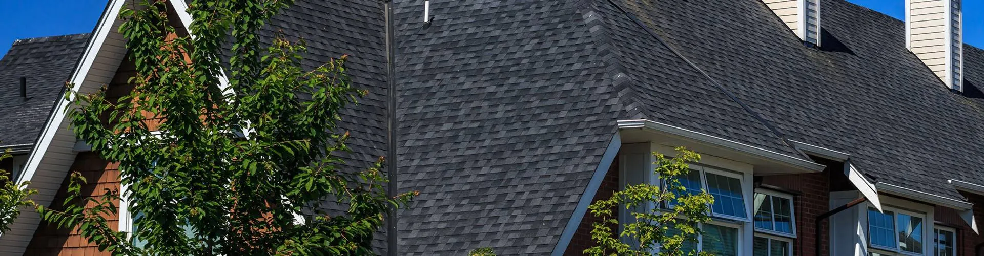 Dark asphalt shingle roofs on newer homes